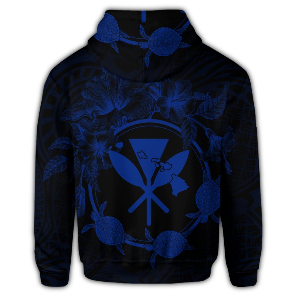 Hawaiian Kanaka Turtle Hibiscus Polynesian Hoodie Anthea Style Blue - Polynesian Pride