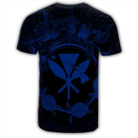 Hawaii Kanaka Turtle Hibiscus Polynesian T Shirt Anthea Style Blue - Polynesian Pride