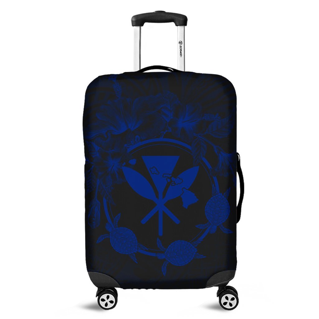 Hawaii Kanaka Turtle Hibiscus Polynesian Luggage Covers - Anthea Style Blue - AH Black - Polynesian Pride