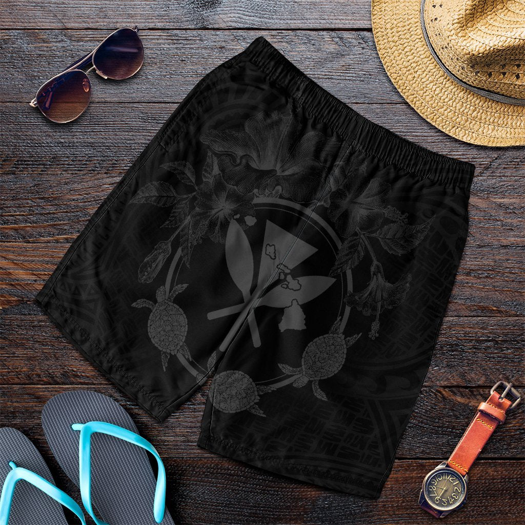 Hawaii Kanaka Turtle Hibiscus Polynesian Men's Shorts - Anthea Style Gray - AH Art - Polynesian Pride