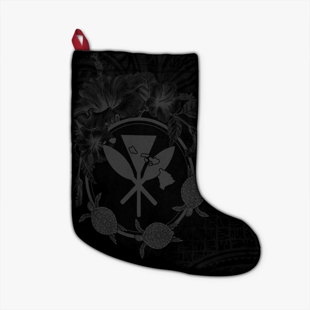 Hawaii Kanaka Turtle Hibiscus Polynesian Christmas Stocking - Anthea Style Gray - AH Christmas Stocking 26 X 42 cm Black - Polynesian Pride