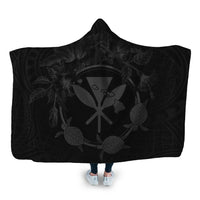 Hawaii Kanaka Turtle Hibiscus Polynesian Hooded Blanket - Anthea Style Gray - AH Hooded Blanket White - Polynesian Pride