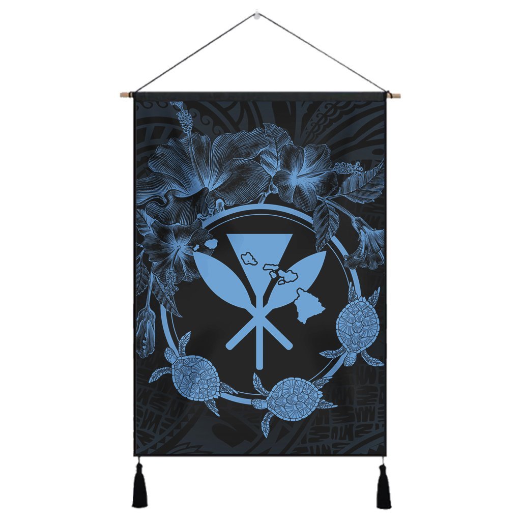 Hawaii Kanaka Turtle Hibiscus Polynesian Hanging Poster - Anthea Style Pastel Blue - AH Hanging Poster Cotton And Linen - Polynesian Pride