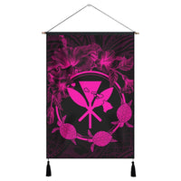 Hawaii Kanaka Turtle Hibiscus Polynesian Hanging Poster - Anthea Style Pink - AH Hanging Poster Cotton And Linen - Polynesian Pride