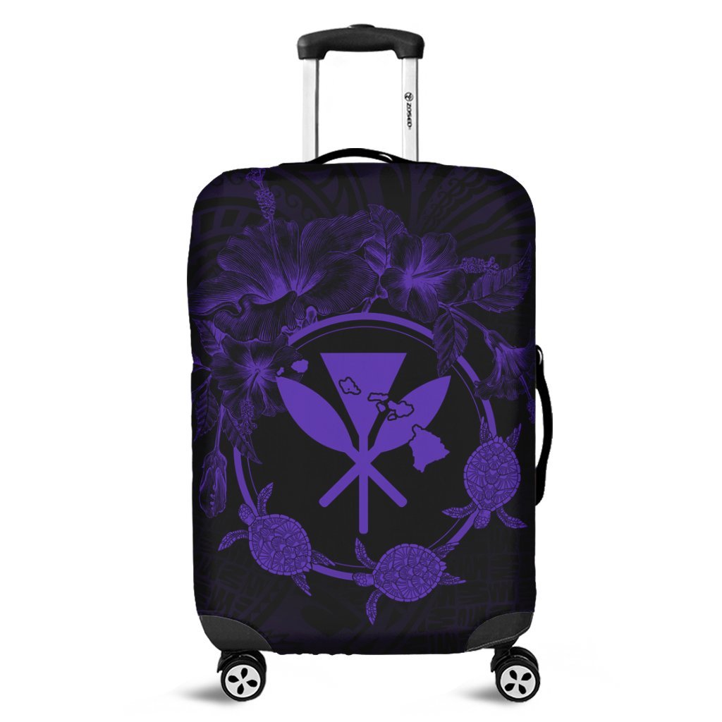 Hawaii Kanaka Turtle Hibiscus Polynesian Luggage Covers - Anthea Style Purple - AH Black - Polynesian Pride