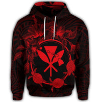 Hawaiian Kanaka Turtle Hibiscus Polynesian Hoodie Anthea Style Red - Polynesian Pride