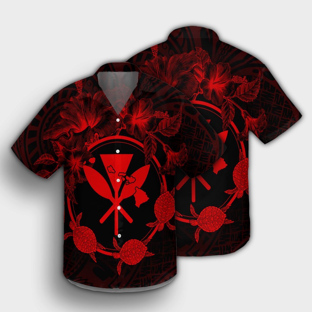 Hawaii Kanaka Turtle Hibiscus Polynesian Hawaiian Shirt - Anthea Style Red - AH - Polynesian Pride
