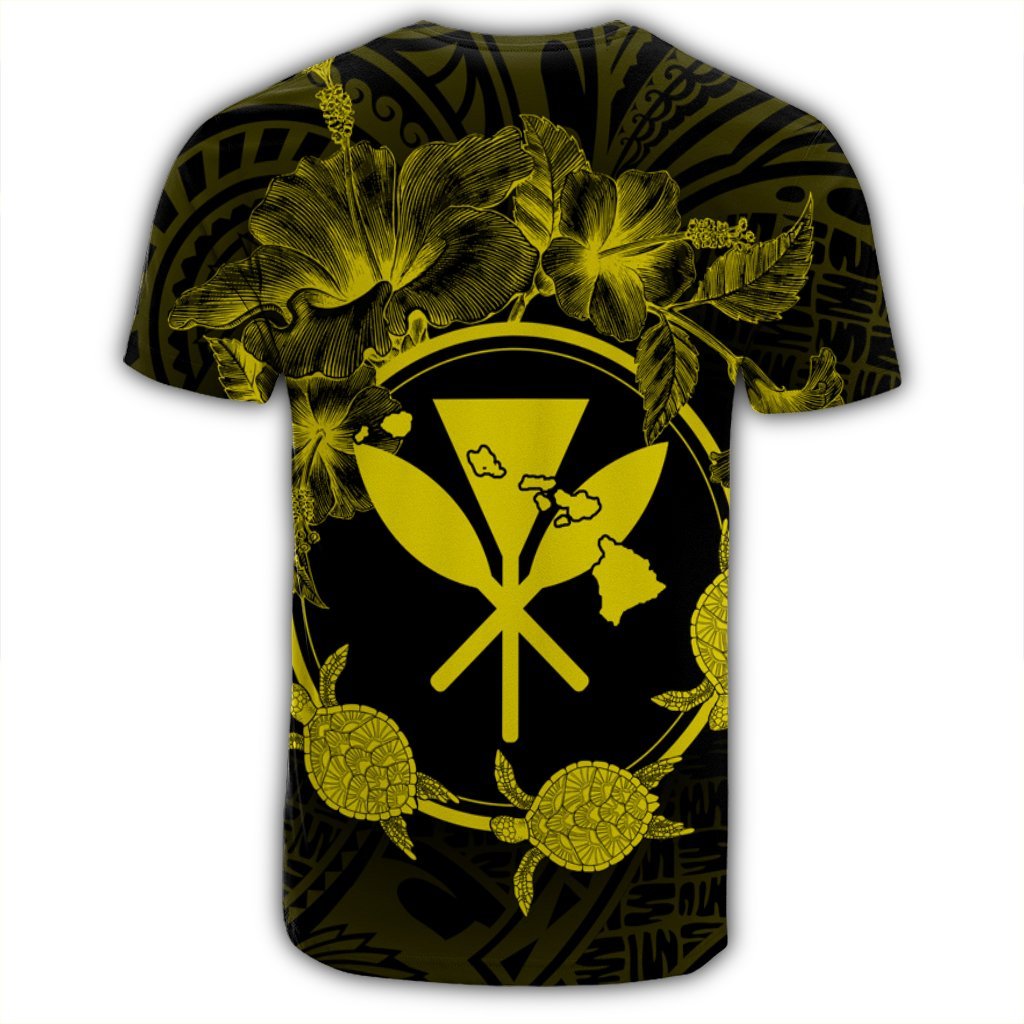 Hawaii Kanaka Turtle Hibiscus Polynesian T Shirt Anthea Style Yellow - Polynesian Pride