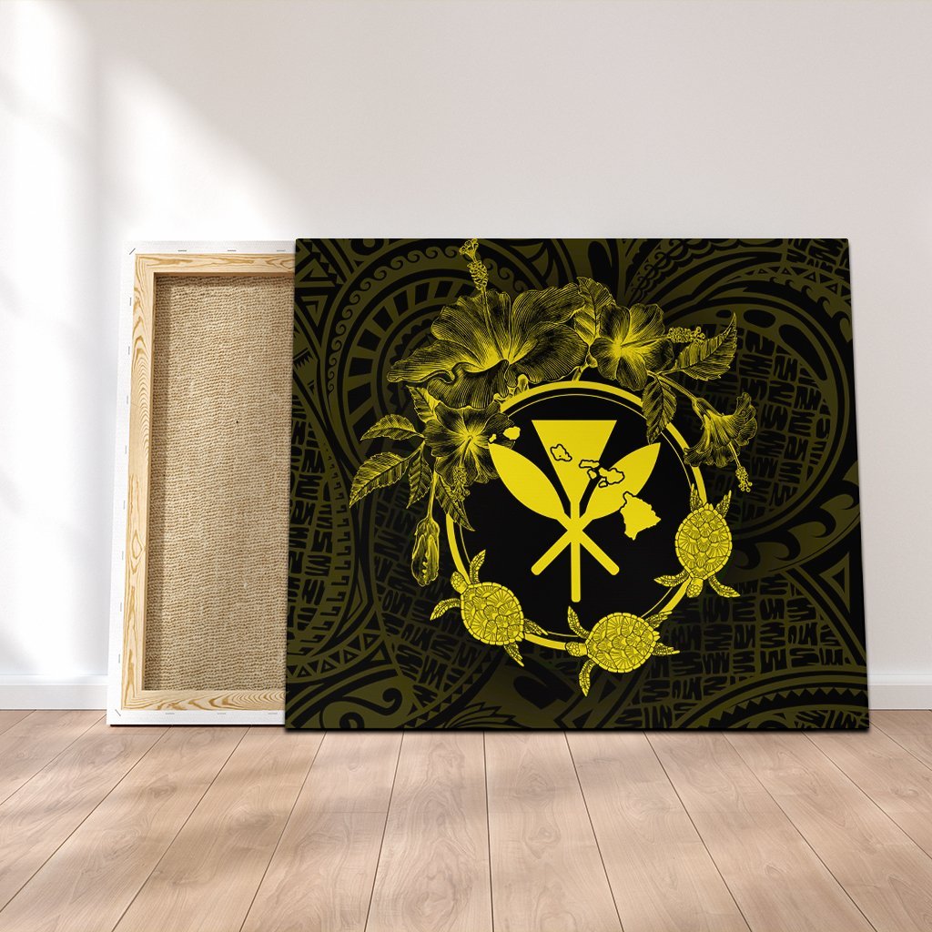 Hawaii Kanaka Turtle Hibiscus Polynesian Canvas - Anthea Style Yellow - AH Canvas Poly-cotton - Polynesian Pride