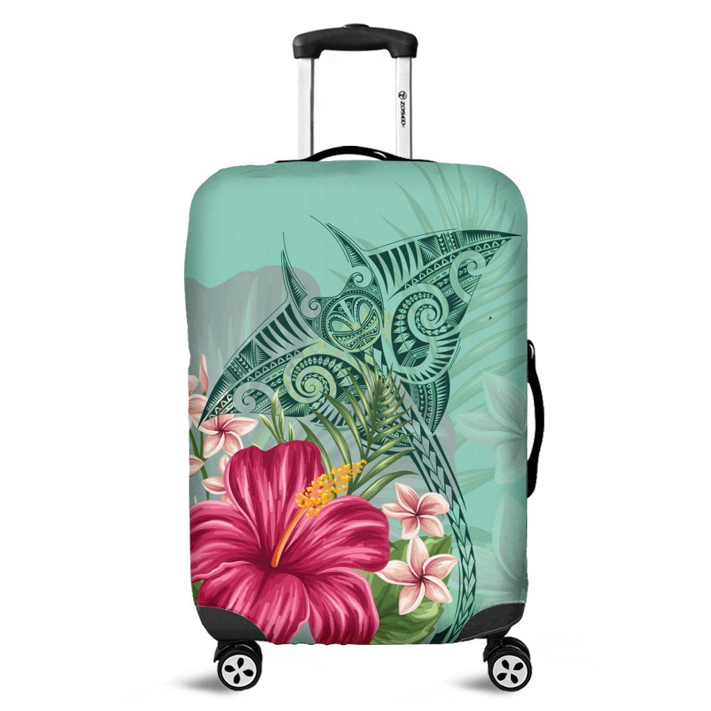 Hawaii Manta Ray Tropical Hibiscus Plumeria Luggage Covers - AH Black - Polynesian Pride