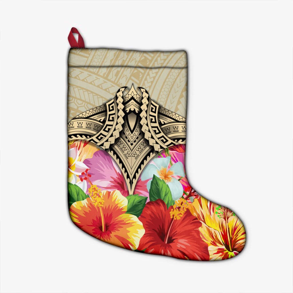 Hawaii Manta Ray Tropical Hibiscus Plumeria Polynesian Christmas Stocking - AH Christmas Stocking 26 X 42 cm Black - Polynesian Pride