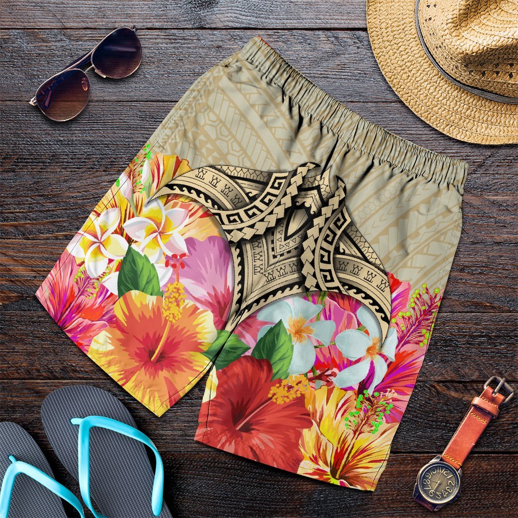 Hawaii Manta Ray Tropical Hibiscus Plumeria Polynesian Men's Shorts - AH Art - Polynesian Pride