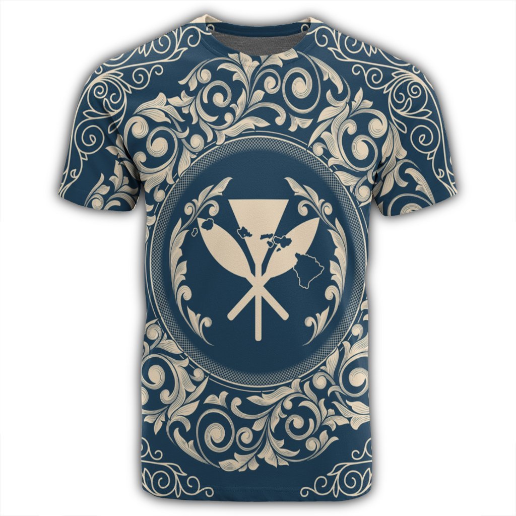 Hawaii Map Classic Floral T Shirt Blue - Polynesian Pride