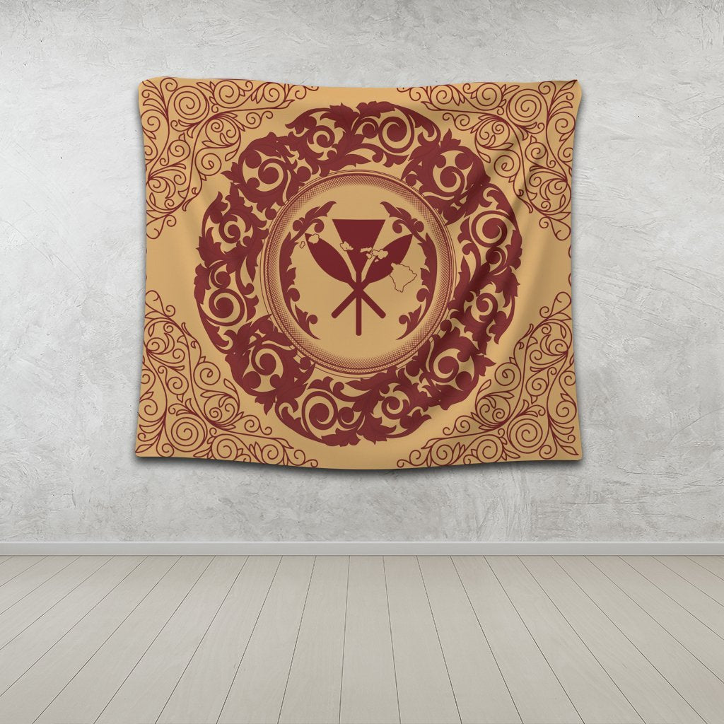 Hawaii Map Classic Floral Tapestry Red - AH - Polynesian Pride