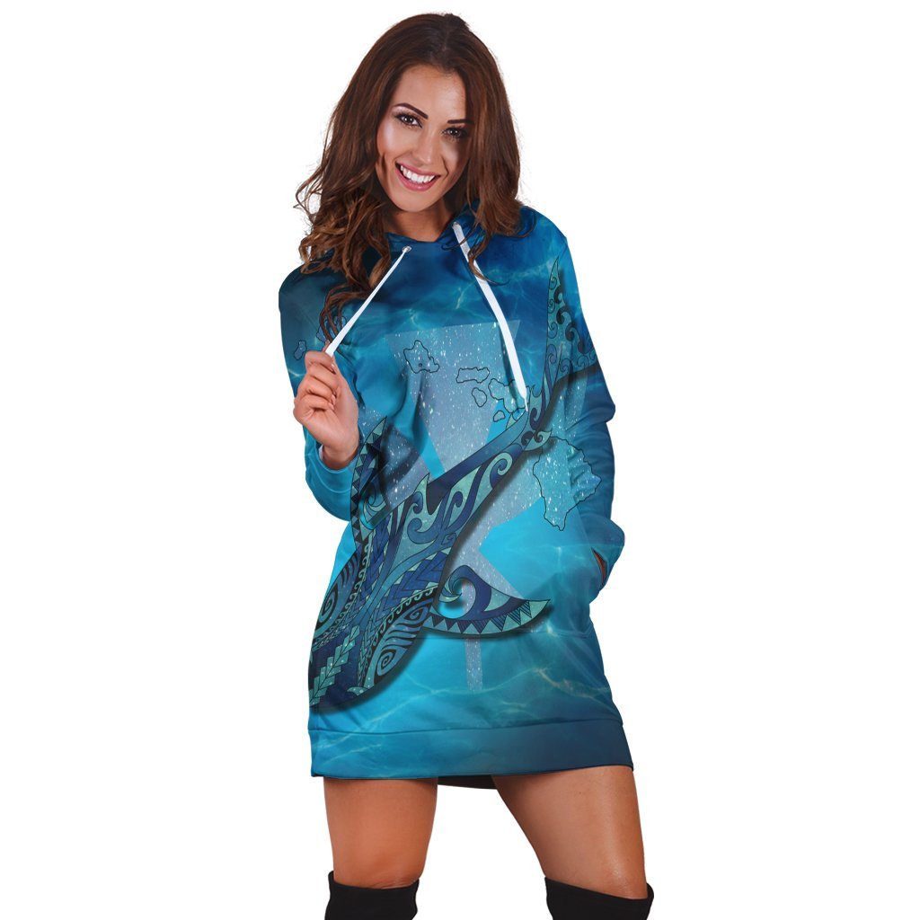 Hawaii Map Kanaka Galaxy Shark Hoodie Dress - AH - Polynesian Pride
