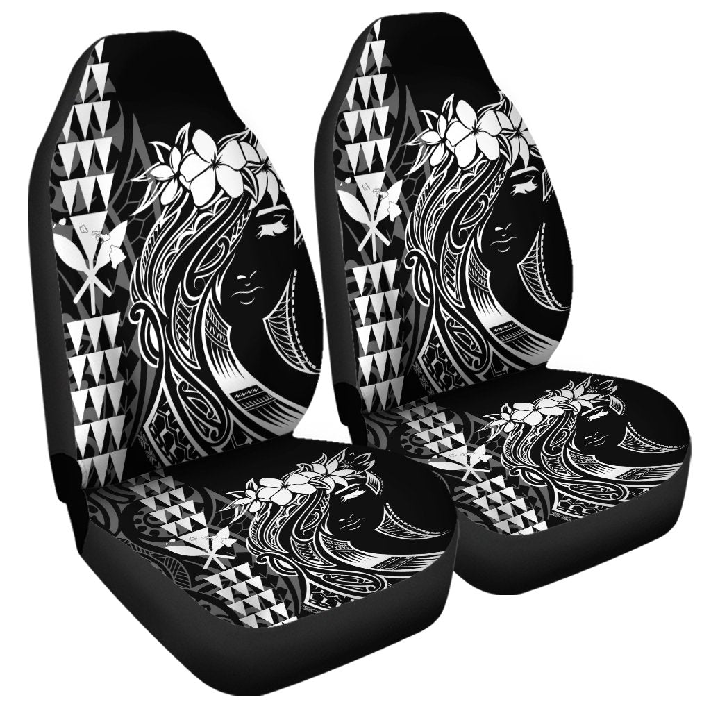 Hawaii Map Kanaka Polynesian Hula Girl Car Seat Covers - AH - J5R Universal Fit Black - Polynesian Pride