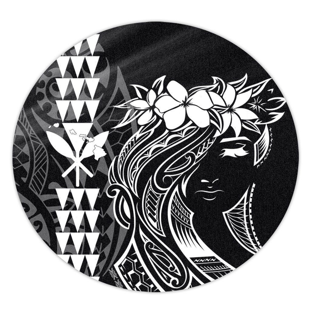 Hawaii Map Kanaka Polynesian Hula Girl Round Carpet - AH - J5R Round Carpet Luxurious Plush - Polynesian Pride