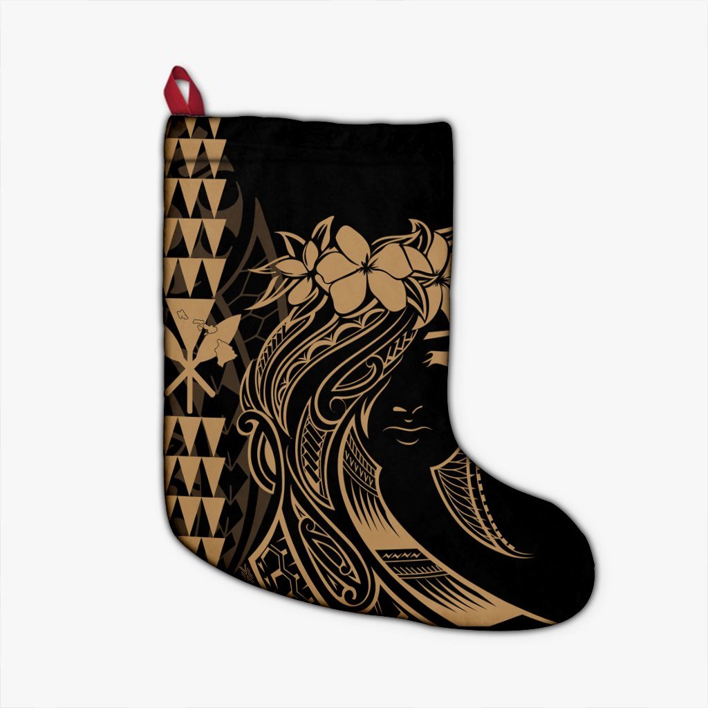 Hawaii Map Kanaka Polynesian Hula Girl Christmas Stocking Gold - AH - J5R Christmas Stocking 26 X 42 cm Black - Polynesian Pride