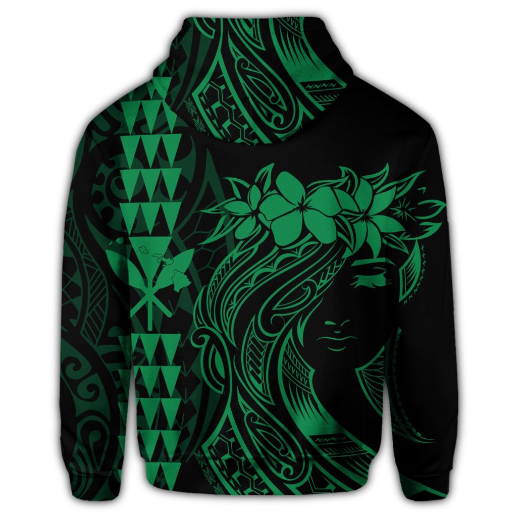 Hawaiian Map Kanaka Polynesian Hula Girl Hoodie Green - Polynesian Pride