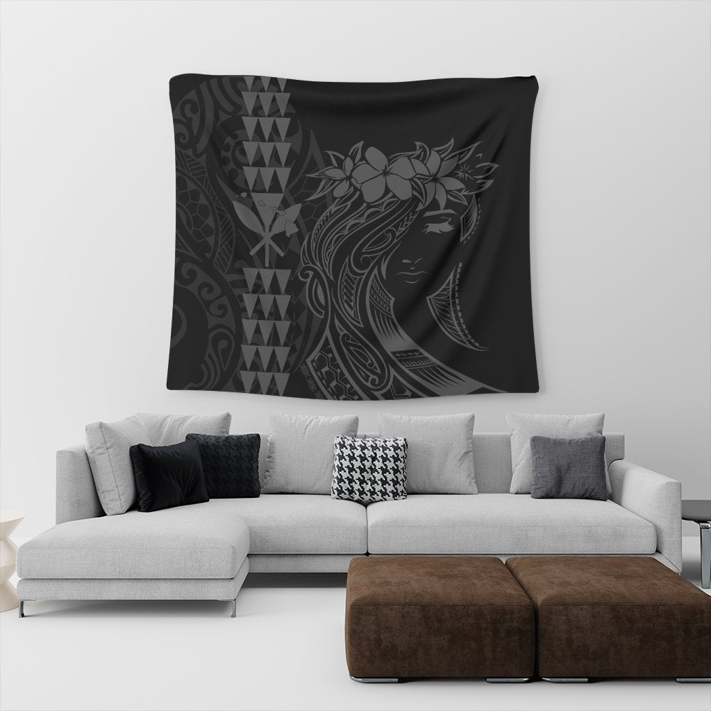 Hawaii Map Kanaka Polynesian Hula Girl Tapestry Grey - AH - J5C - Polynesian Pride