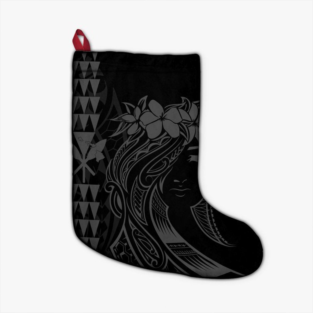 Hawaii Map Kanaka Polynesian Hula Girl Christmas Stocking Grey - AH - J5R Christmas Stocking 26 X 42 cm Black - Polynesian Pride