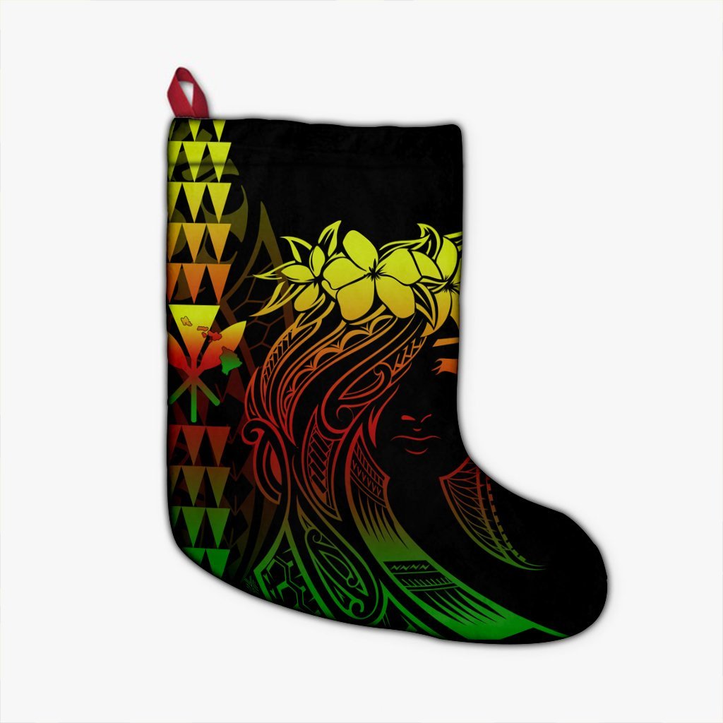 Hawaii Map Kanaka Polynesian Hula Girl Christmas Stocking Reggae - AH - J5R Christmas Stocking 26 X 42 cm Black - Polynesian Pride