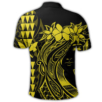 Hawaii Map Kanaka Polynesian Hula Girl Polo Shirt Yellow J5R - Polynesian Pride
