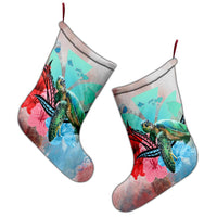 Hawaii Map Kanaka Sea Turtle Hibiscus Christmas Stocking - AH - Blue Pink - Polynesian Pride