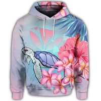 Hawaiian Map Kanaka Turtle Galaxy Night Plumeria Hibiscus Hoodie - Polynesian Pride