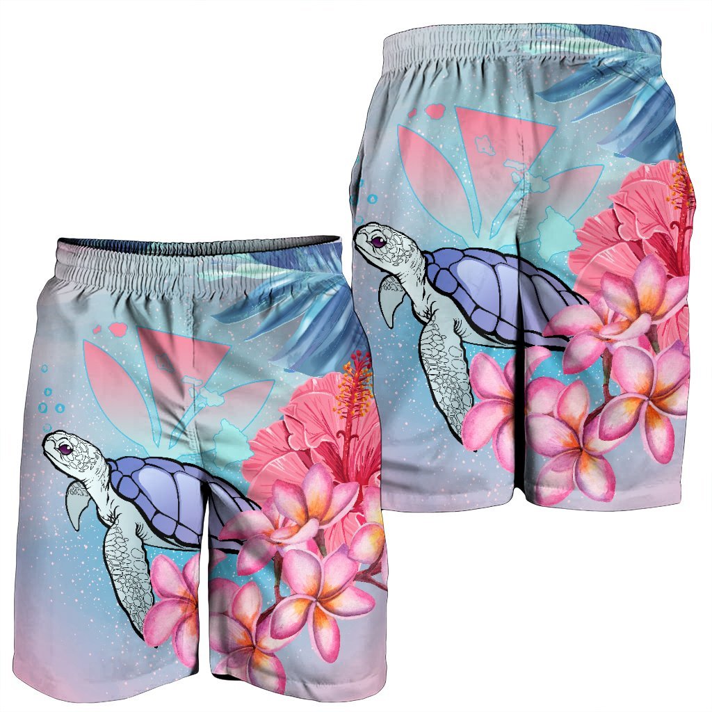 Hawaii Map Kanaka Turtle Galaxy Night Plumeria Hibiscus Men's Shorts - AH - Polynesian Pride