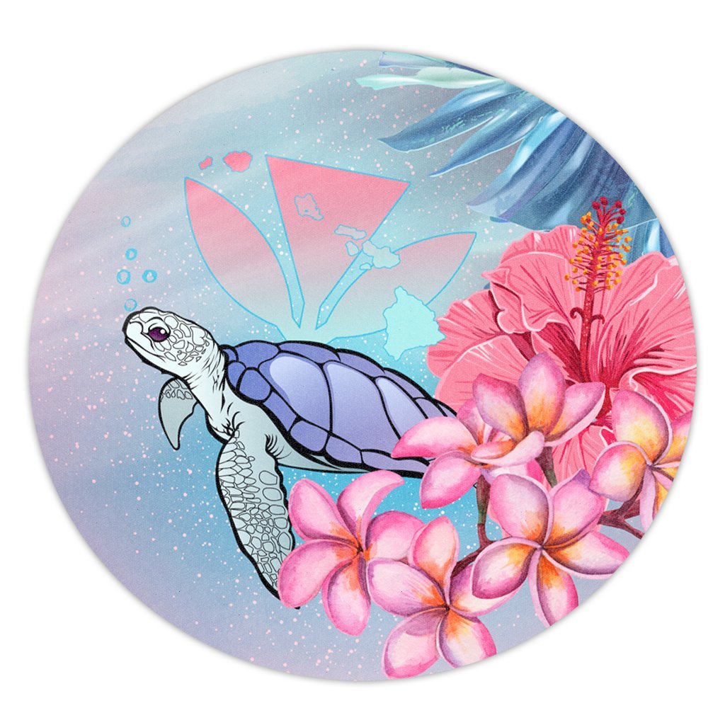 Hawaii Map Kanaka Turtle Galaxy Night Plumeria Hibiscus Round Carpet - AH Round Carpet Luxurious Plush - Polynesian Pride