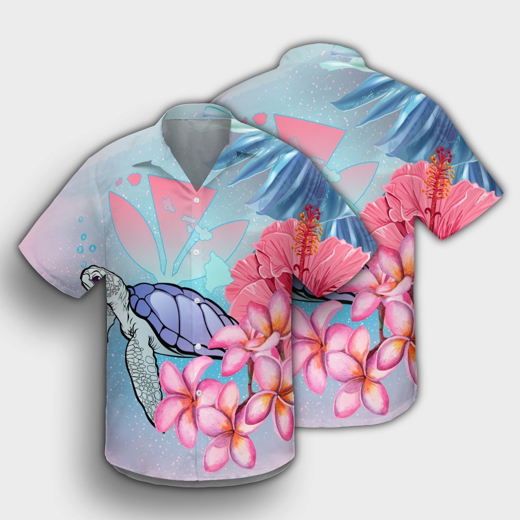 Hawaii Map Kanaka Turtle Galaxy Night Plumeria Hibiscus Hawaiian Shirt - AH - Polynesian Pride