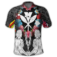 Hawaii Map Kanaka Two Men Holding Flag Polo Shirt - Polynesian Pride