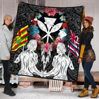 Hawaii Map Kanaka Two Men Holding Flag Premium Quilts - AH - Polynesian Pride