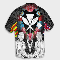 Hawaii Map Kanaka Two Men Holding Flag Hawaiian Shirt - AH - Polynesian Pride