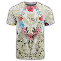 Hawaii Map Kanaka Two Men Holding Flag T Shirt Beige - Polynesian Pride