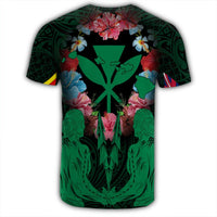 Hawaii Map Kanaka Two Men Holding Flag T Shirt Green - Polynesian Pride