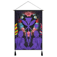 Hawaii Map Kanaka Two Men Holding Flag Hanging Poster Purple - AH Hanging Poster Cotton And Linen - Polynesian Pride