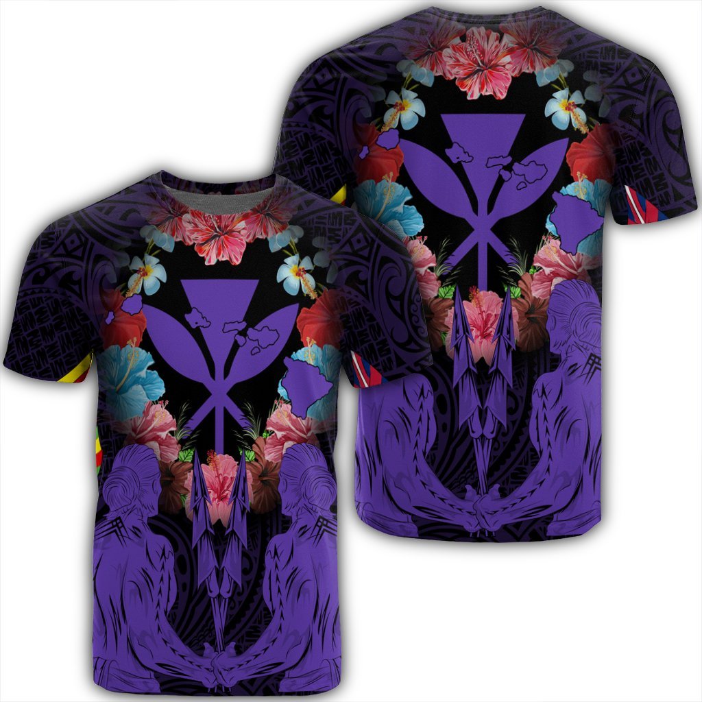 Hawaii Map Kanaka Two Men Holding Flag T Shirt Purple Unisex Black - Polynesian Pride