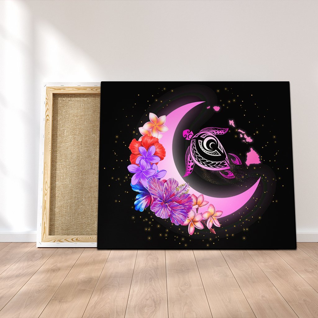 Hawaii Map Moon Star Turtle Plumeria Hibiscus Canvas - AH Canvas Poly-cotton - Polynesian Pride
