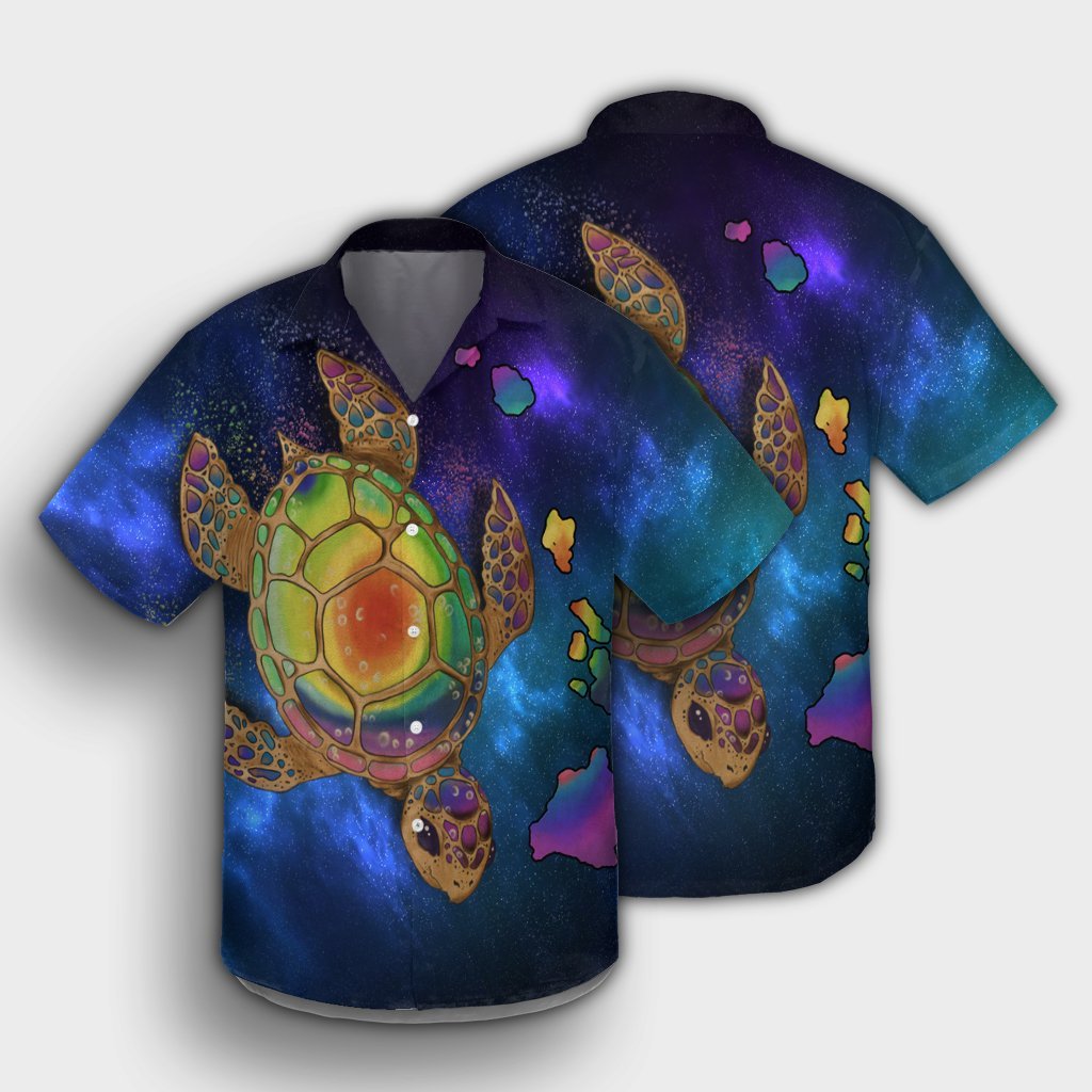 Hawaii Map Turtle Galaxy Hawaiian Shirt - AH - Blue - Polynesian Pride