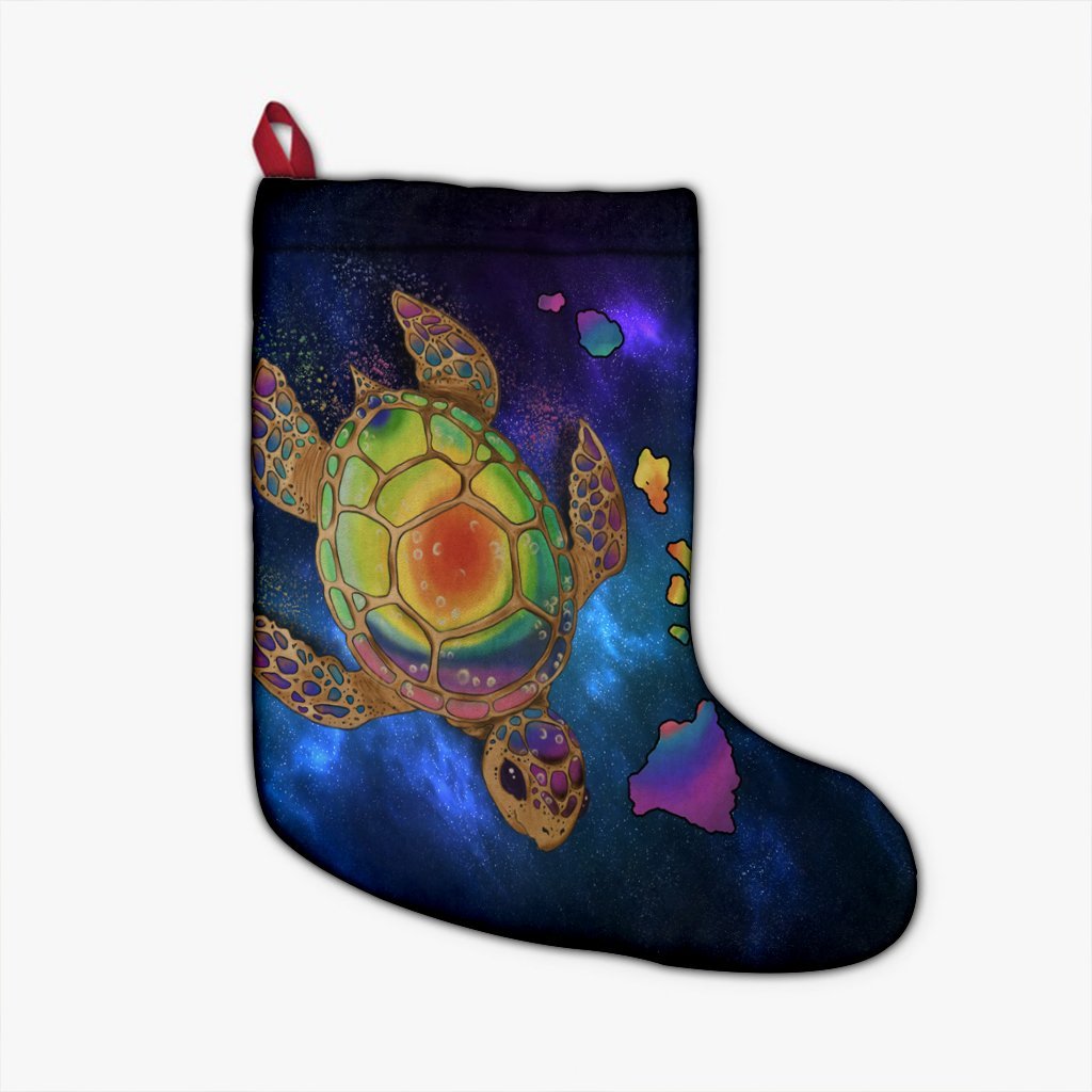 Hawaii Map Turtle Galaxy Christmas Stocking - AH - Blue Christmas Stocking 26 X 42 cm Black - Polynesian Pride