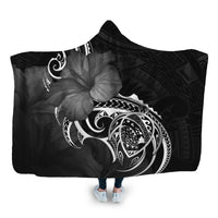 Hawaii Map Turtle Hibiscus Divise Polynesian Hooded Blanket - AH Hooded Blanket White - Polynesian Pride