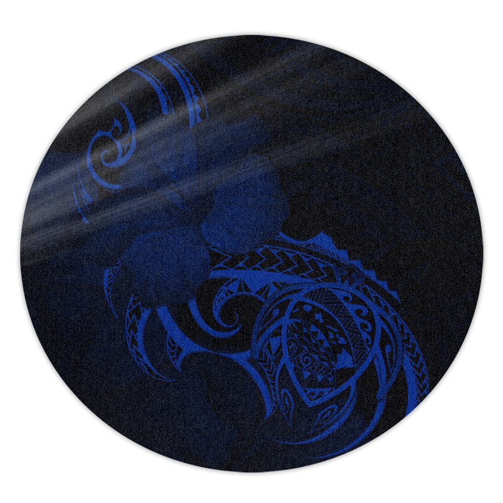 Hawaii Map Turtle Hibiscus Divise Polynesian Round Carpet Blue - AH Round Carpet Luxurious Plush - Polynesian Pride