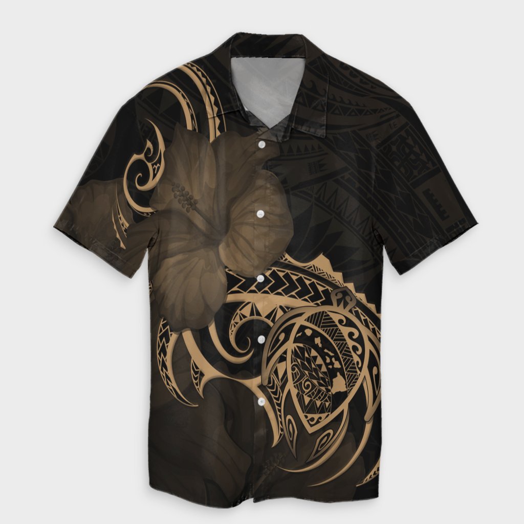 Hawaii Map Turtle Hibiscus Divise Polynesian Hawaiian Shirt Gold - AH Unisex Black - Polynesian Pride
