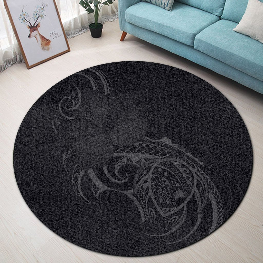 Hawaii Map Turtle Hibiscus Divise Polynesian Round Carpet Gray - AH - Polynesian Pride