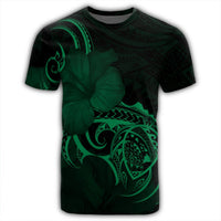 Hawaii Map Turtle Hibiscus Divise Polynesian T Shirt Green - Polynesian Pride