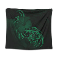 Hawaii Map Turtle Hibiscus Divise Polynesian Tapestry Green - AH Wall Tapestry Black - Polynesian Pride