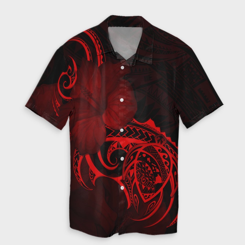 Hawaii Map Turtle Hibiscus Divise Polynesian Hawaiian Shirt Red - AH Unisex Black - Polynesian Pride