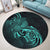 Hawaii Map Turtle Hibiscus Divise Polynesian Round Carpet Turquoise - AH - Polynesian Pride